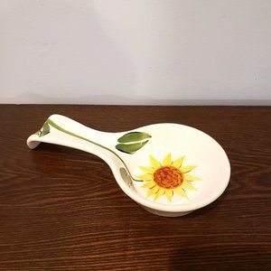 Sunflower Spoon Rest White Painted Ceramic Vintage Linen N Things Happy Sunny